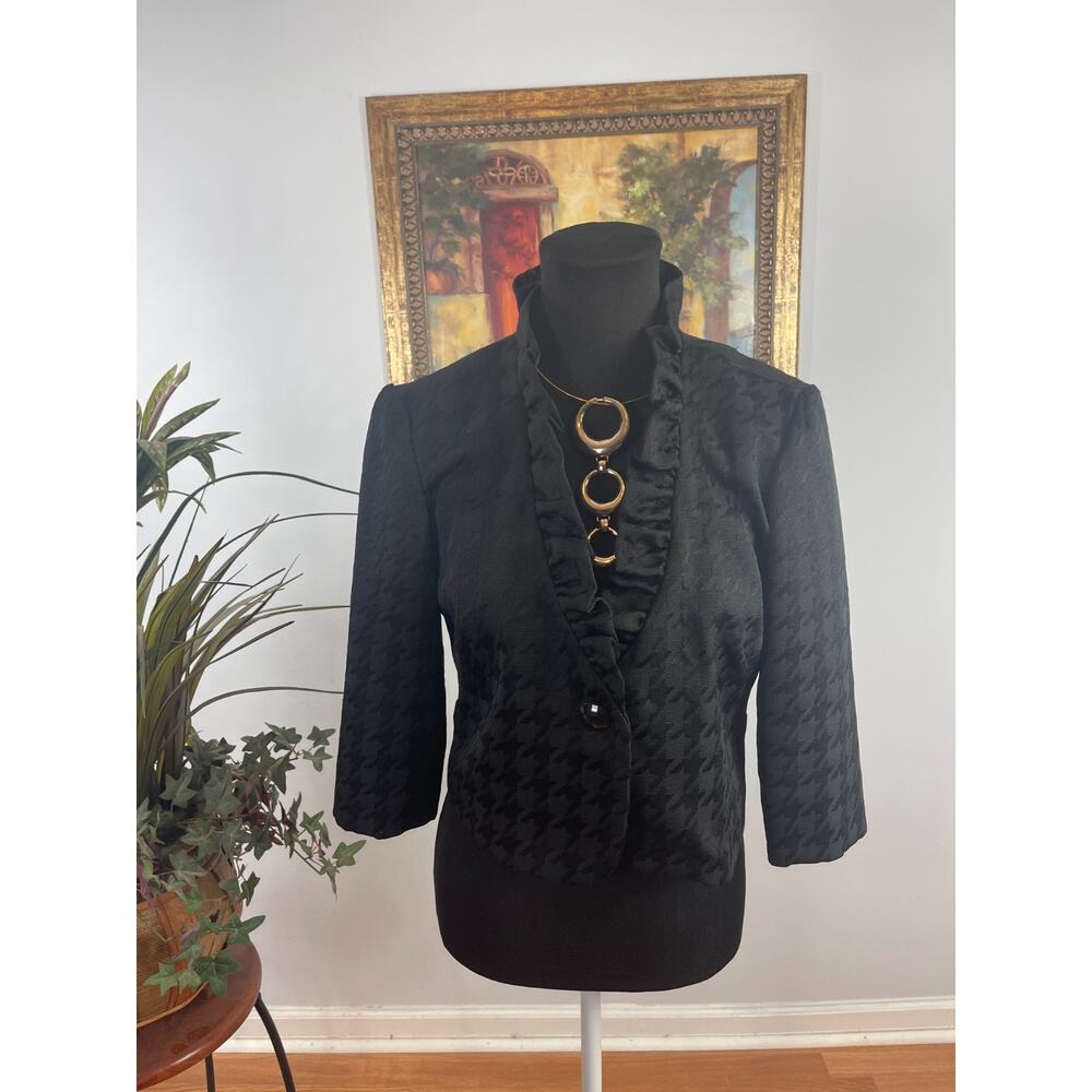 Kim Rogers Bolero Jacket Women Petite 8 Black Houndstooth Coquette Romantic Goth
